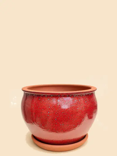 Kırmızı Desenli Sırlı No 2 Ø20cm -  Saksilar - Lalezar Botanik